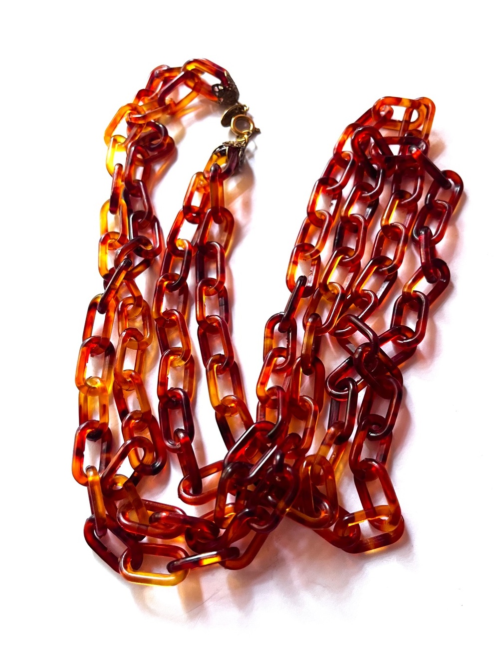Miriam Haskell Vintage  Faux Tortoise Plastic Chain Two-Strand Necklace - Picture 6 of 16
